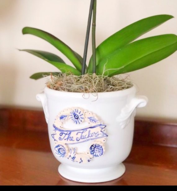 Cache Pot With Floral Wreath  Blue and White Pot Handmade | Etsy | Etsy (US)