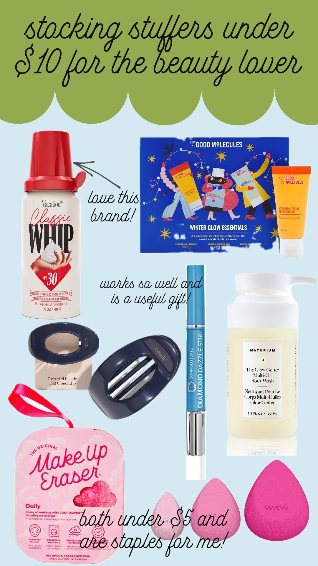stocking stuffers UNDER $10 for the beauty lover!! included some of my personal favorites and eyeing the good molecules set for myself (love the brand and think it’s a great price to gift someone!) 



#LTKBeauty #LTKCyberWeek #LTKGiftGuide