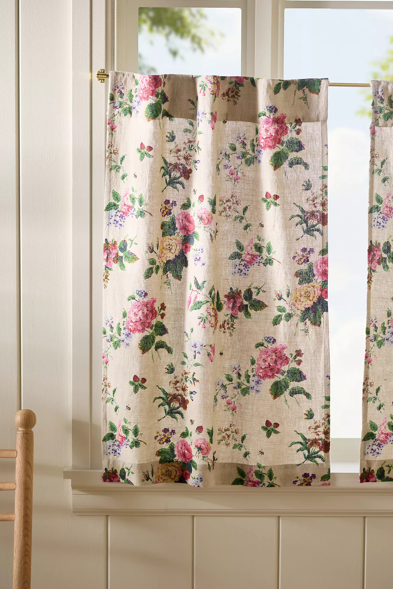 Camille Cotton Linen Floral Cafe Curtains, Set of 2 | Anthropologie (US)