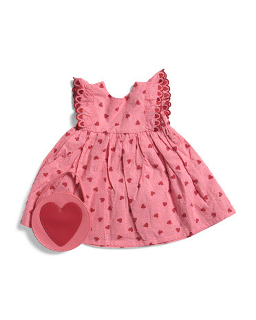 Infant Girls Flutter Sleeve Heart Dress With Matching Purse | TJ Maxx