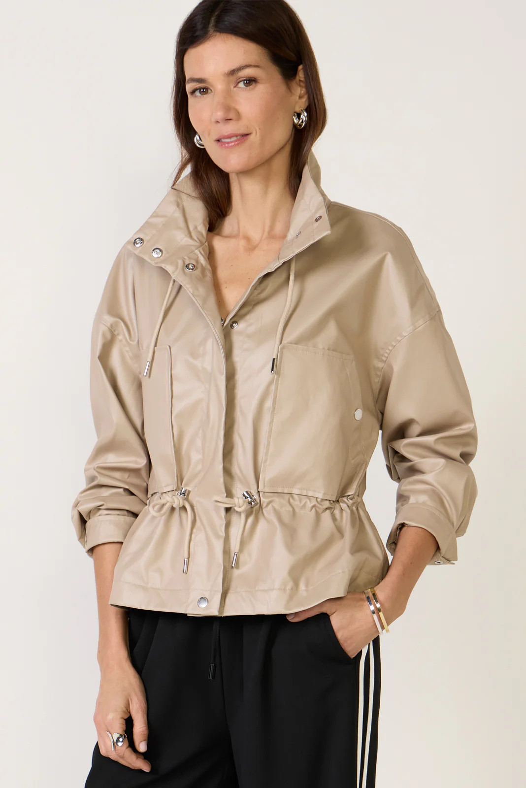 AVEC LES FILLES Women's Faux Leather Bomber Jacket, Size Medium, Taupe | Evereve