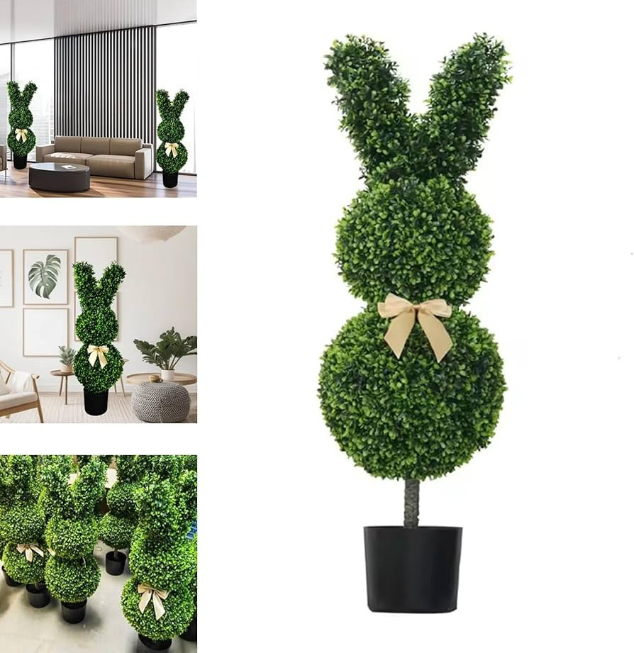 Bunny Topiary Outdoor, Artificial Bunny-Shaped Topiary Tree Pot Fake Easter Bunnies Plant, Easter... | Amazon (US)