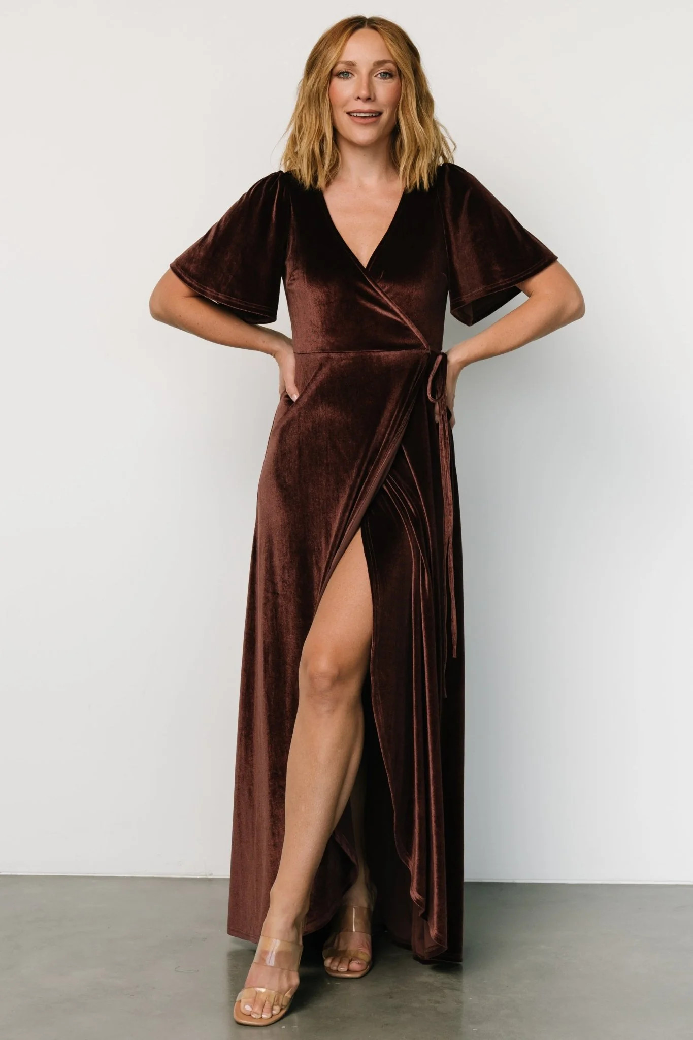 Katelyn Velvet Maxi Wrap Dress | Clove | Baltic Born