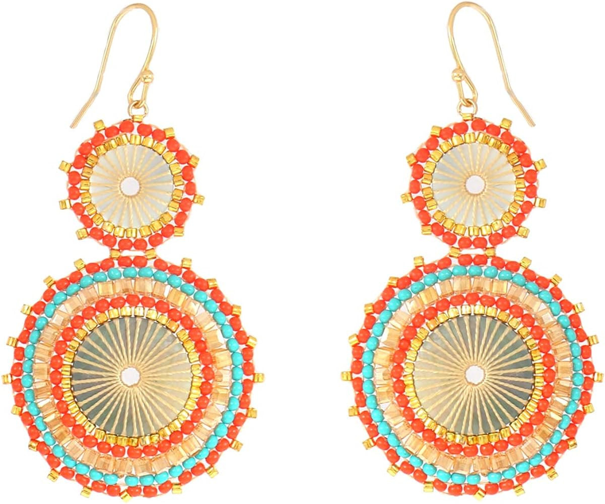 Badu Seed Beaded Circle Earrings Glass Seed Beads Earrings Multiple Sizes Craft Seed Beads Hoop Earr | Amazon (US)