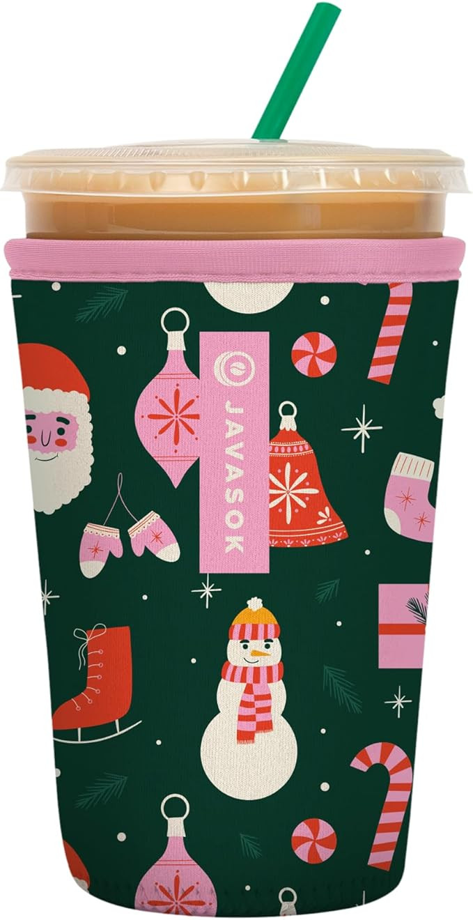 Sok It JavaSok Iced Coffee & Cold Soda Insulated Neoprene Cup Sleeve (Tis the Season, Medium: 22-... | Amazon (US)