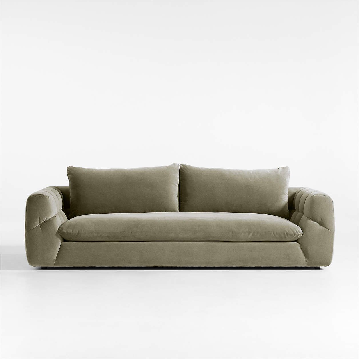 Cambria Olive Green Velvet Deep-Seat Sofa with Tufted Arms 96" | Crate & Barrel | Crate & Barrel