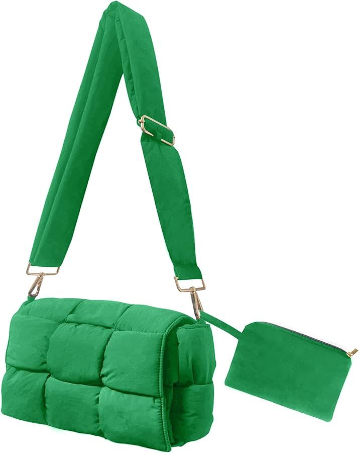 NAARIIAN puffer woven shoulder bag padded cassette handbag with coins organizer nylon light weigh... | Amazon (US)
