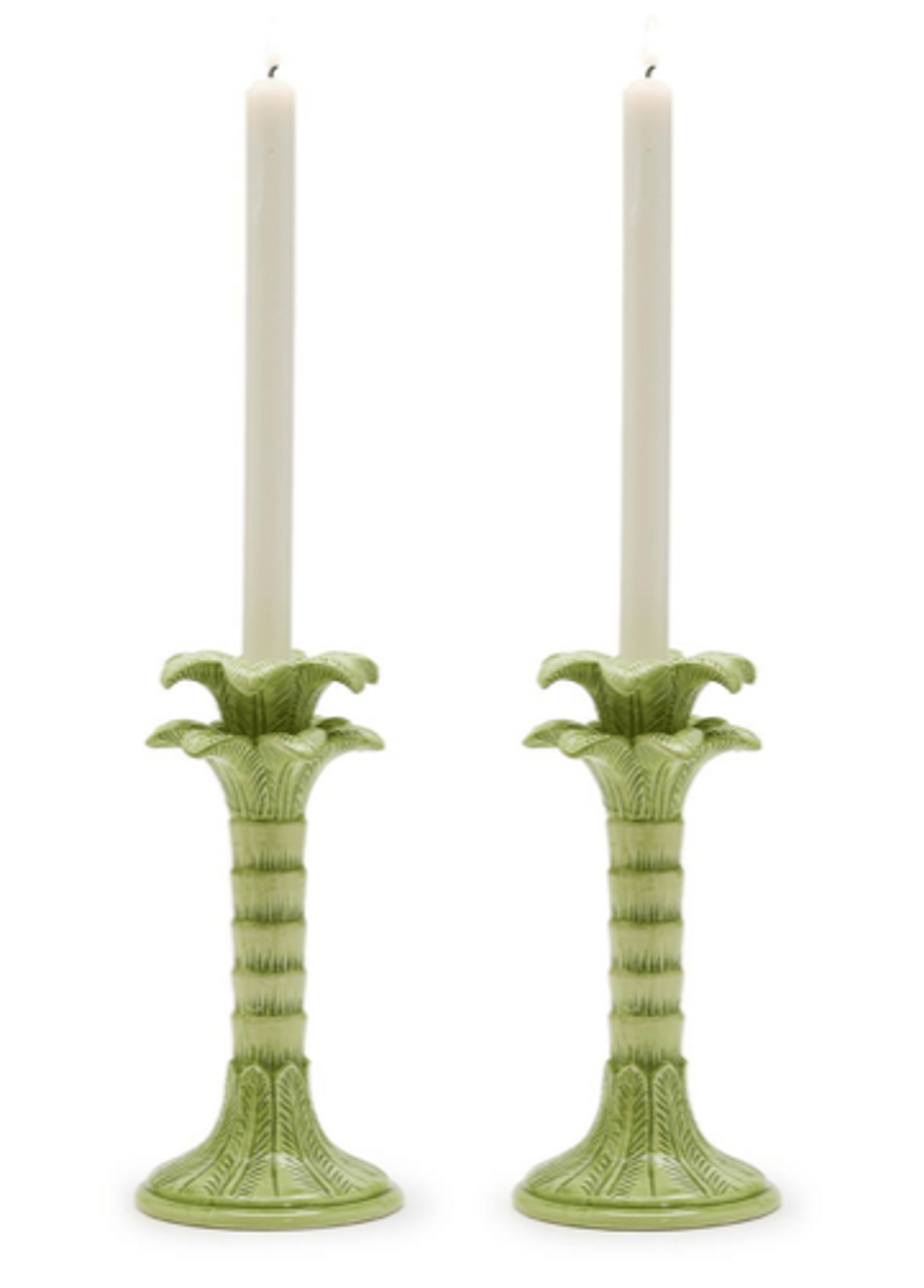 Two's Company Green Palm Leaf Taper Candlesticks, Set of 2 | MONKEES OF THE VILLAGE