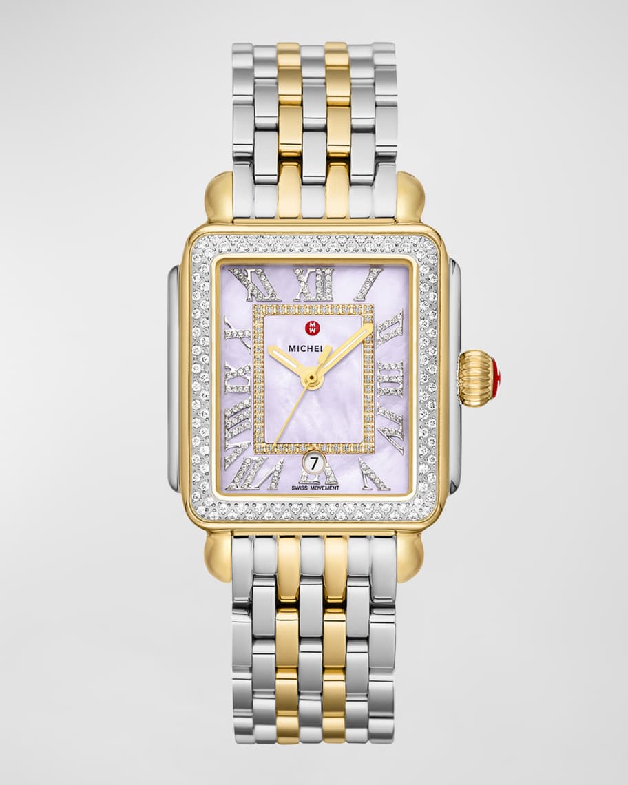 MICHELE Deco Madison Two-Tone Lilac Dial Watch with Diamonds | Neiman Marcus