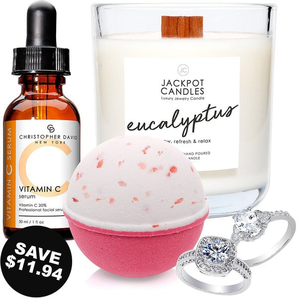 Spa Day Candle Bath Bomb & Vitamin-C Serum Gift Set | Jackpot Candles
