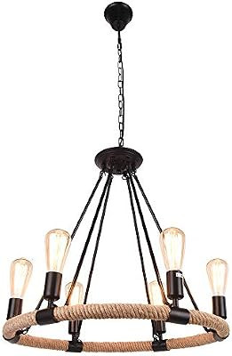 OYI Hemp Rope Style Pendant Light, 6 Lights Retro Industrial Chandelier Metal Island Light Chain ... | Amazon (US)