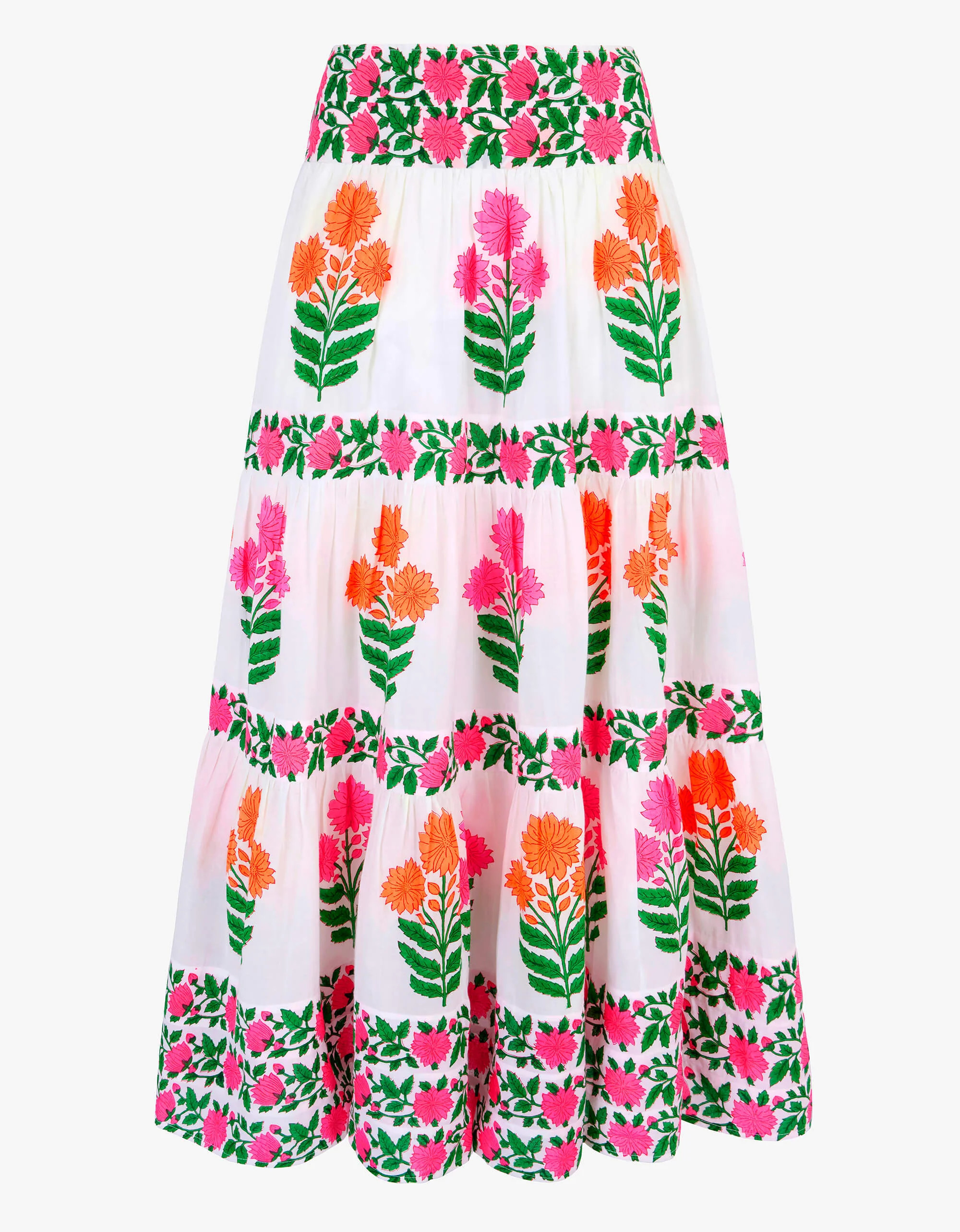 White, Neon Pink, Neon Orange Block Print Lara Skirt | Pink City Prints UK