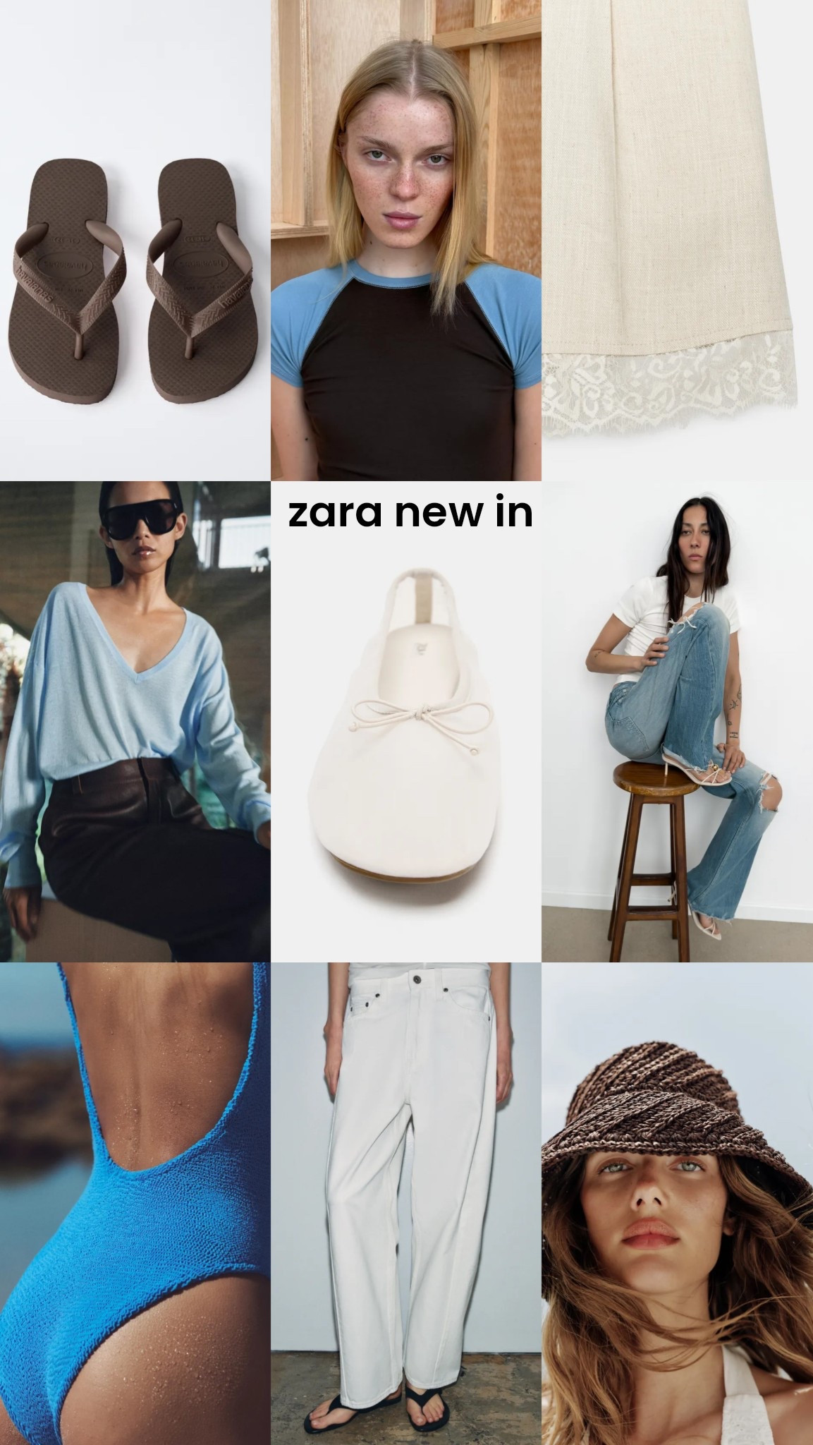 Zara new in 💙🤎🤍

Cobalt blue 
White mesh ballerina flats
Swimsuit 
Jeans 
Baby blue 
Summer knitwear
Lace trim shorts
Holiday outfits
Summer wardrobe staples 

#zara 

#LTKspring #LTKuk #LTKsummer