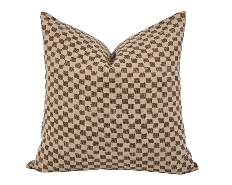 FABLE | Brown Checkered Pillow Cover, Dark Brown Checkered Pillow, Screen Printed Checkered Pillo... | Etsy (Global)