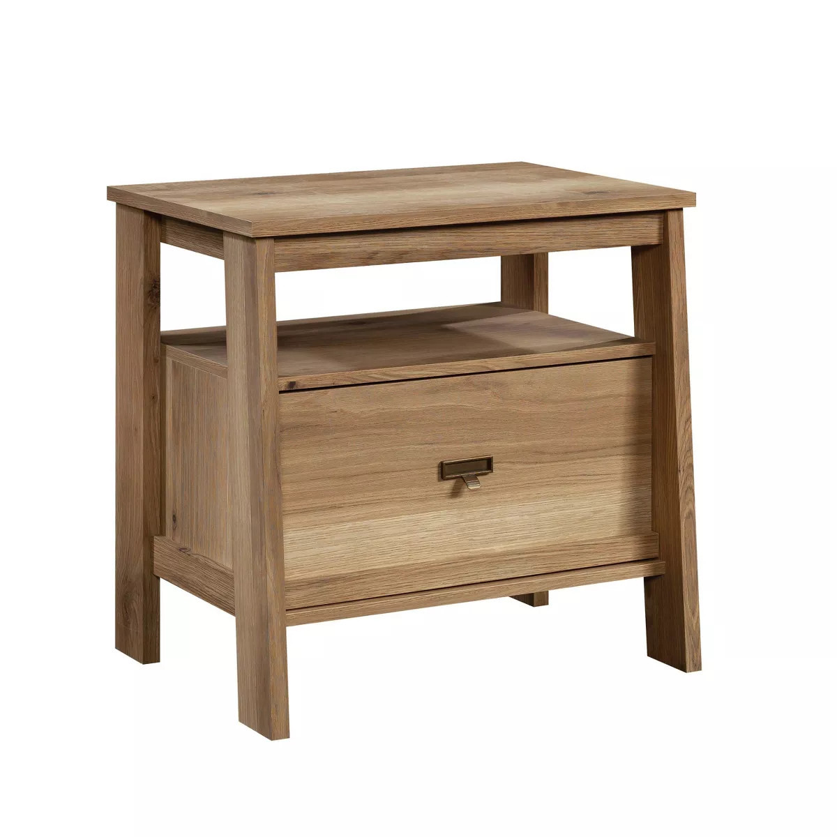 Trestle 1 Drawer Night Stand Timber Oak - Sauder: Open Shelf, Smooth Metal Runners, MDF Frame | Target