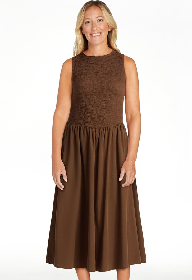 Time And Tru Women's Smocked Woven Midi Dress, Sizes XS-3XL | Walmart (US)