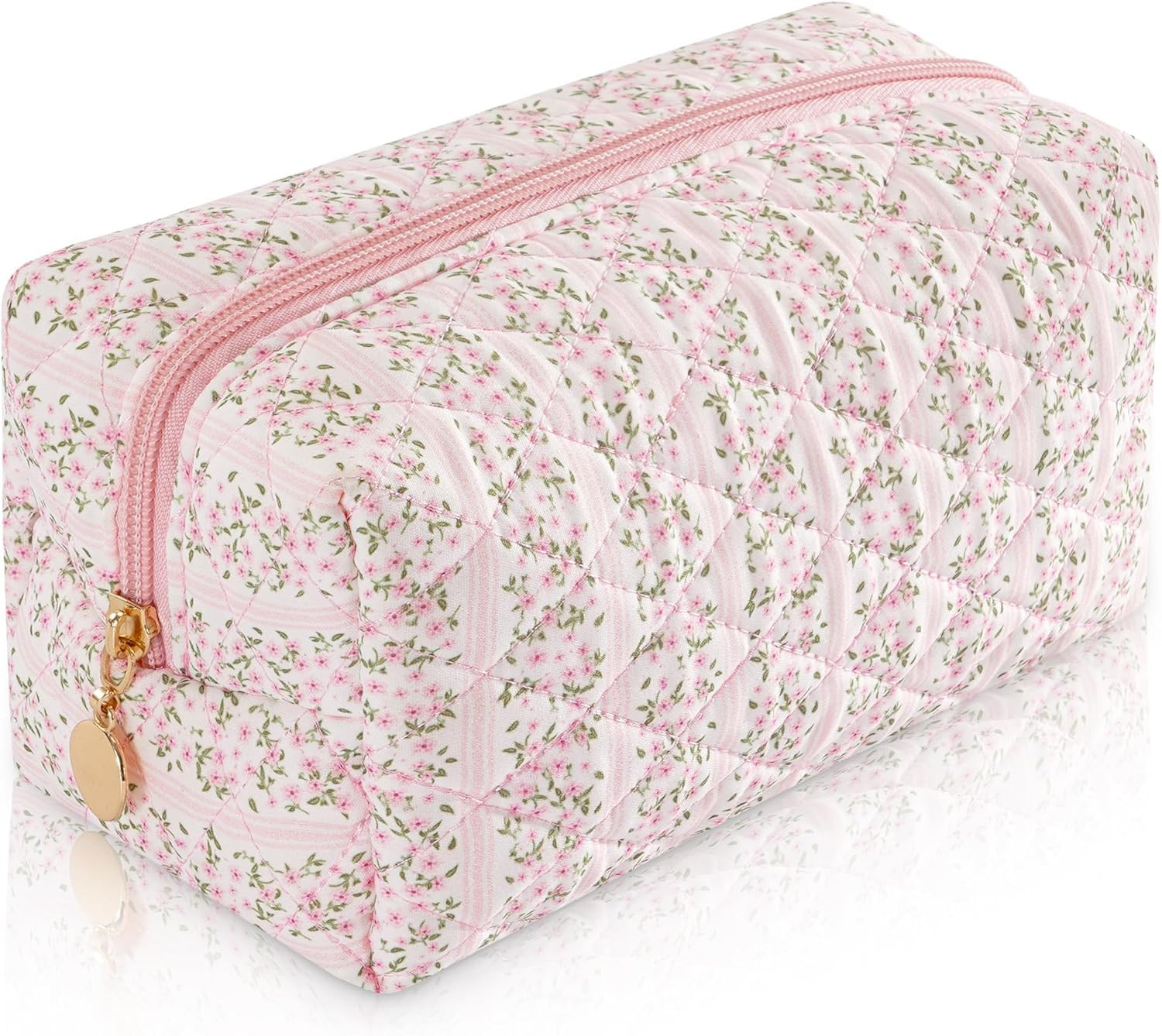 Makeup Bag Travel Toiletry Bag for Women, Small Cosmetic Bags Cute Quilted Cotton Makeup Pouch fo... | Amazon (US)
