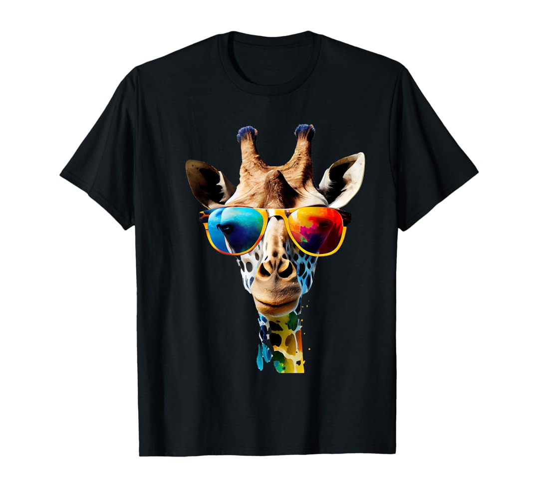 Giraffe Safari Sunglasses Gifts & Designs Unisex-Adults Kids T-Shirt Black Giraffe Print Crew Nec... | Amazon (US)