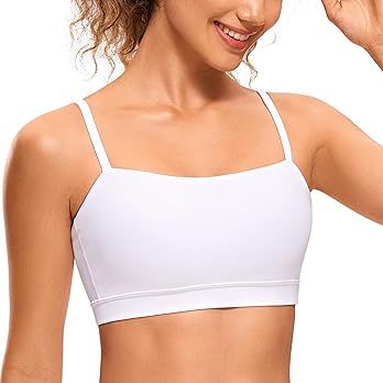 CRZ YOGA Butterluxe Womens Adjustable Spaghetti Thin Strap Sports Bra - Padded Wireless Square Ne... | Amazon (US)