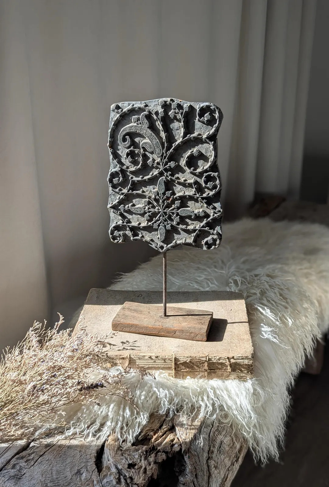 Large Vintage Textile Block Stamp on Stand - Etsy | Etsy (US)