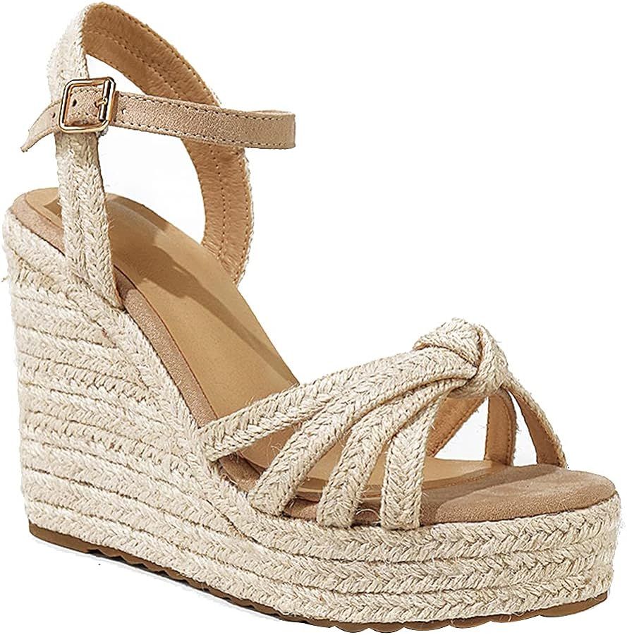 mikarka Sandals for Women, Platform Ankle Strap Womens Sandals Open Toe Espadrille Wedge Sandals for Women Concise Casual Summer Womens Shoes | Amazon (US)