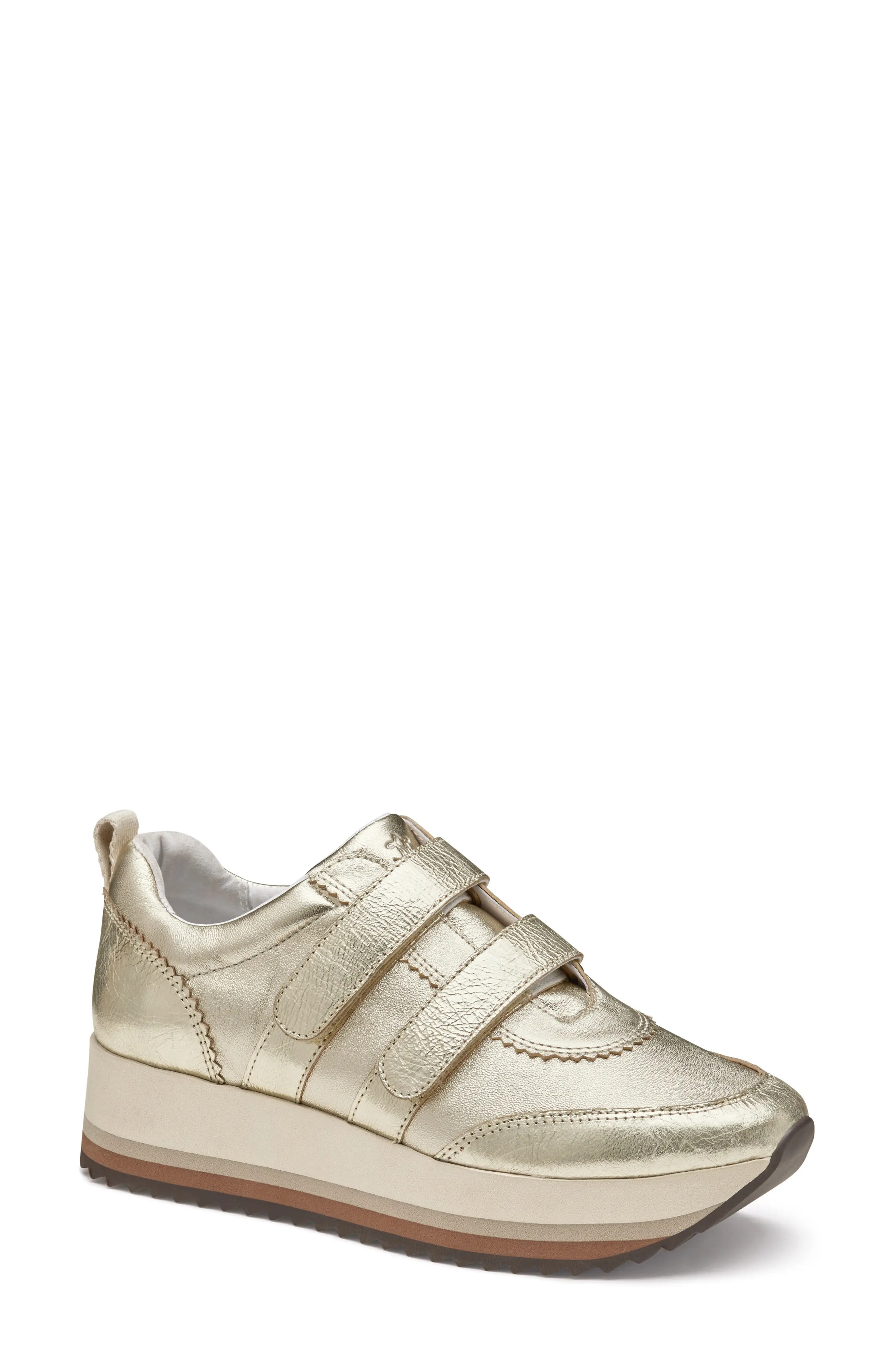 JOHNSTON & MURPHY COLLECTION Gracie Double Strap Sneaker in Gold /Crinkled Sheepskin at Nordstrom, Size 8.5 | Nordstrom