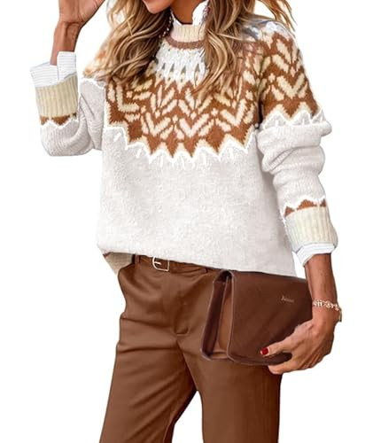 EARKOHA Women's Casual Mock Neck Ribbed Sweater Pullover 2026 Fall Long Sleeve Print Fair Isle Sw... | Amazon (US)