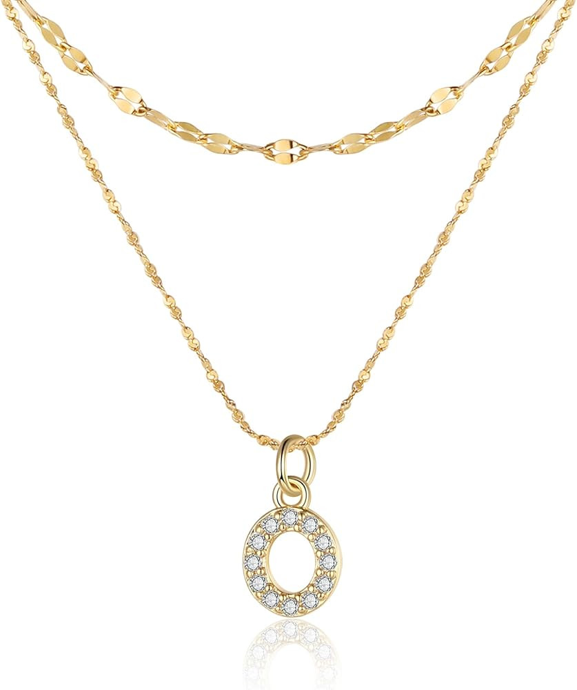 Collares con inicial en capas de oro para mujer, delicado collar de letras A-Z, joyería de oro p... | Amazon (US)