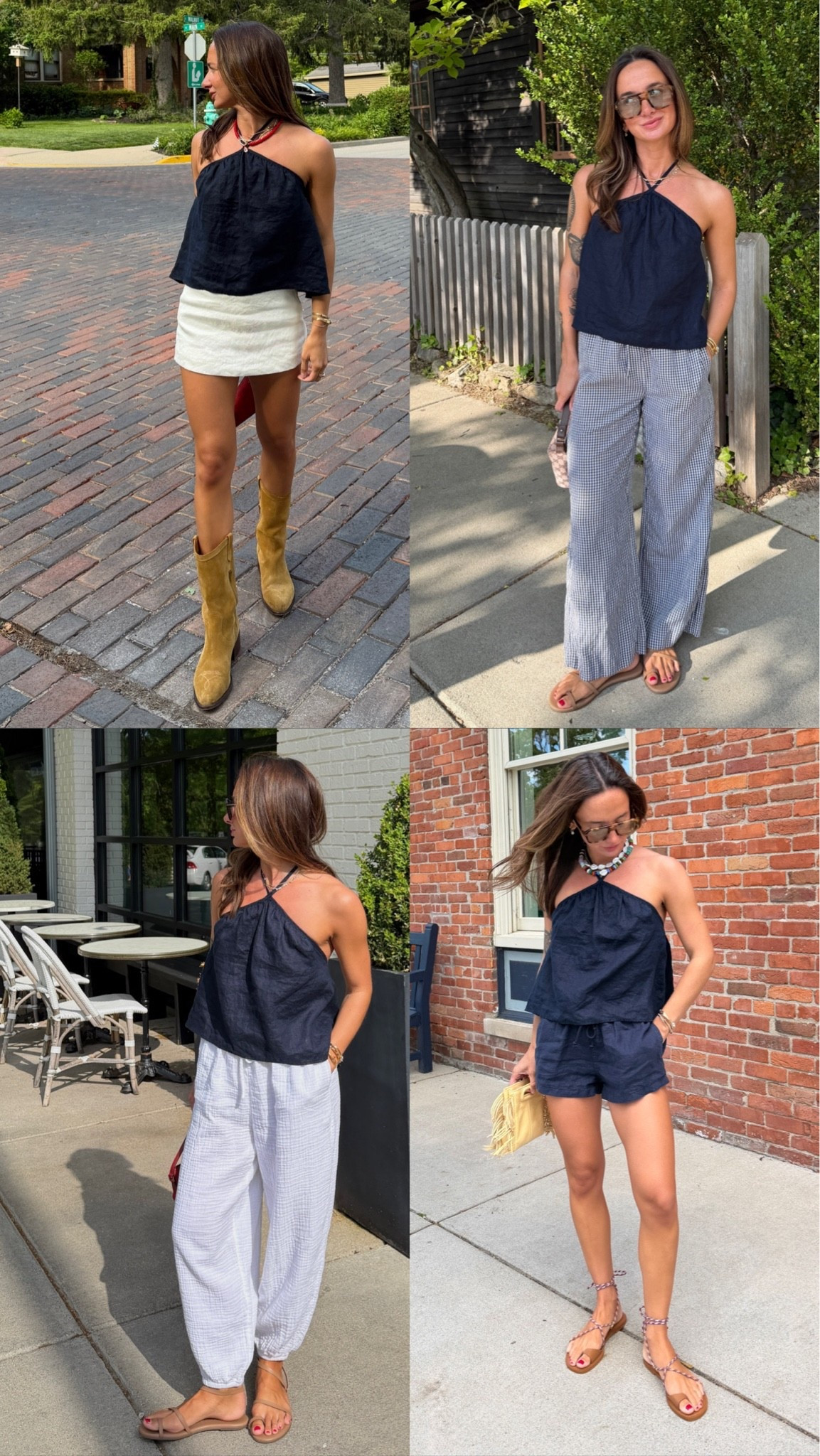 1 top 4 ways! @Aritzia sizes below:

Halter top: XS
Lodge pants: XS short
Jewel skort: 0
Balloon pants: XS
Linen shorts: XS

#aritziapartner