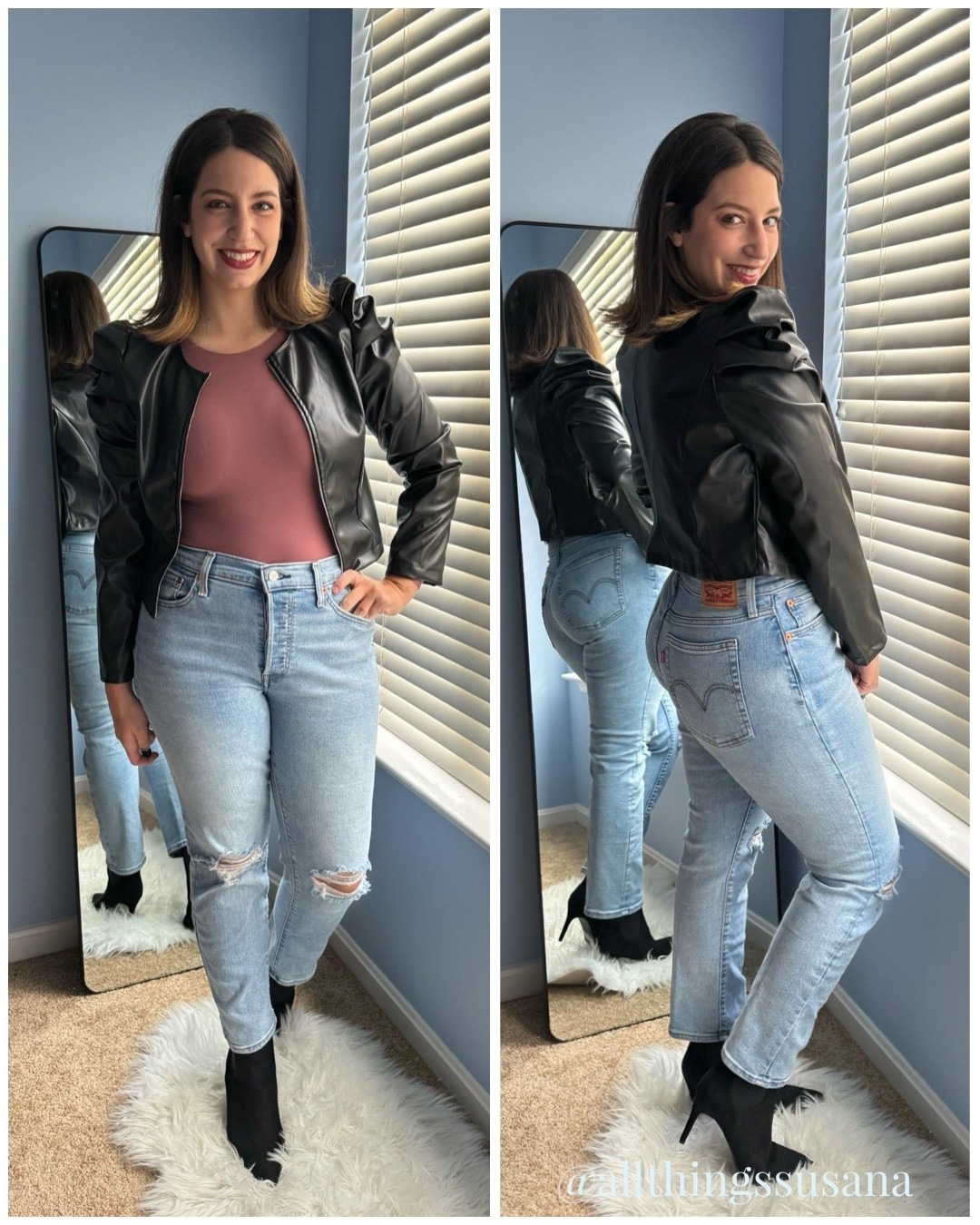 A fun date night look! A very basic base elevated with a leather jacket and heeled boots. 

#LTKMidsize #LTKgrwm #LTKootd