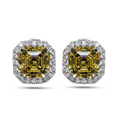 Asscher Pave Canary Stud Earrings (7.25 TCW) | Fantasia by DeSerio
