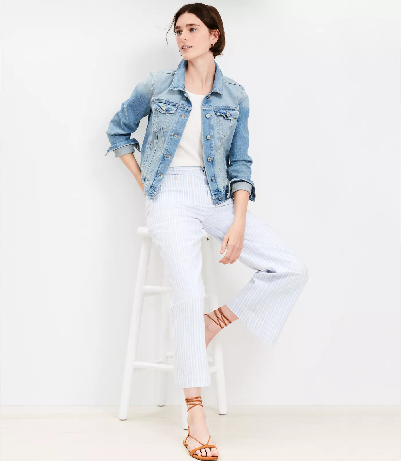 Petite Denim Trucker Jacket in Light Mid Indigo Wash | LOFT