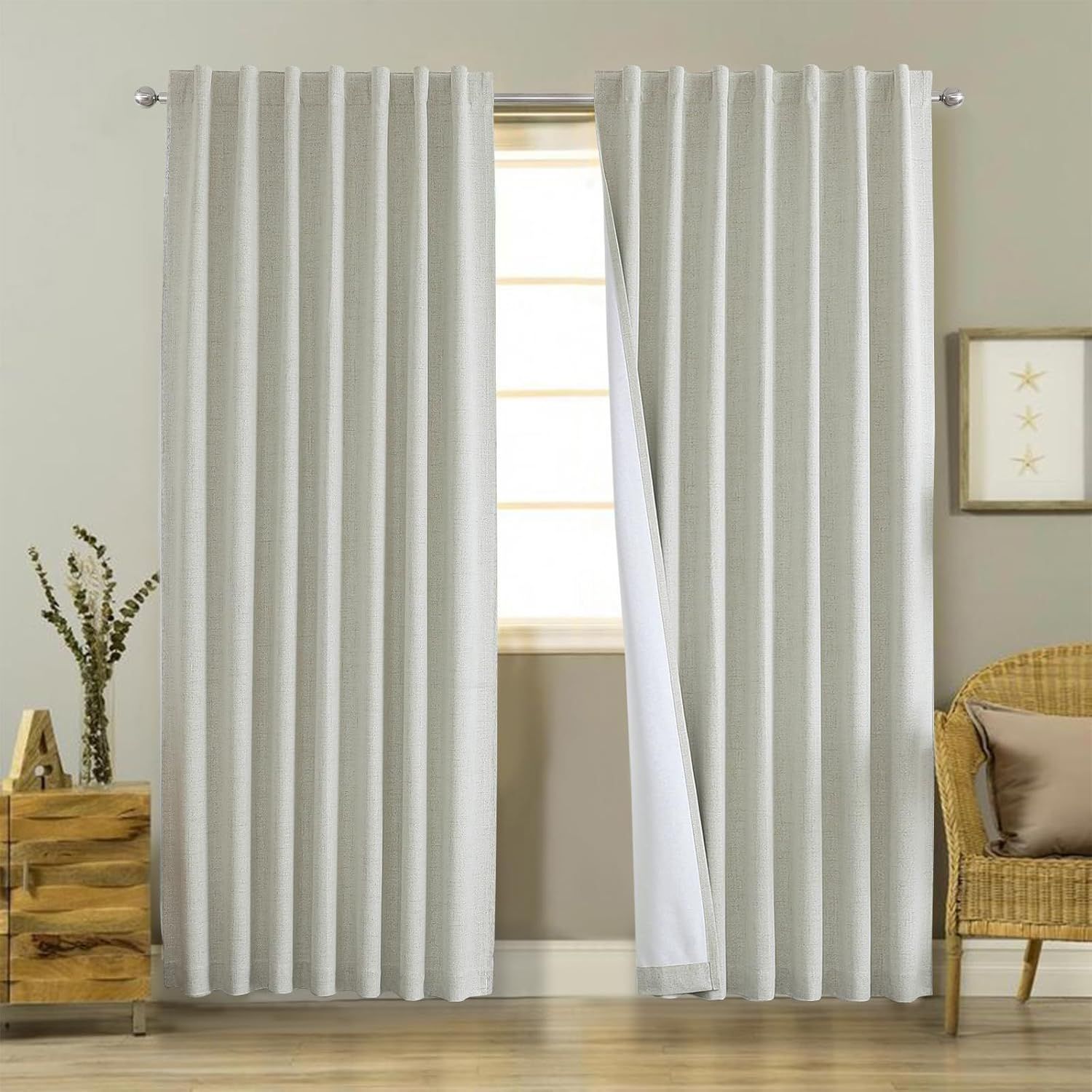 Joydeco Linen Curtains 96 inches Long 100% Blackout Drapes 95 inch Length 2 Panels Set for Bedroo... | Amazon (CA)