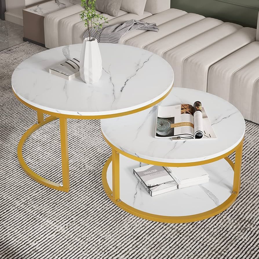 NSdirect Nesting Coffee Table Set of 2,Round Coffee Tables Modern Circle Table for Living Room Ac... | Amazon (US)