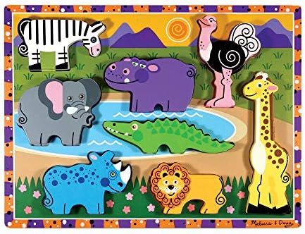 Melissa & Doug Safari Wooden Chunky Puzzle (8 pcs) Multicolor, 12" x 10.8" x 1" | Amazon (US)