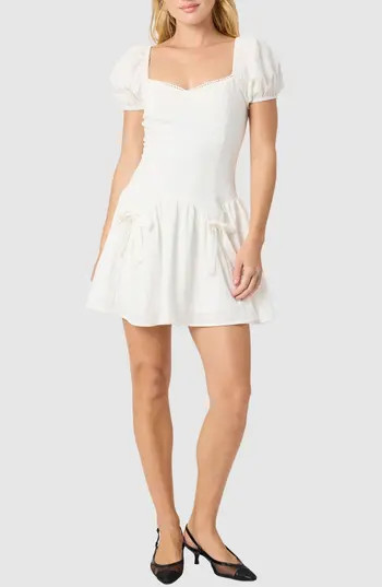 All in Favor Bow Detail Puff Sleeve Minidress in Ivory at Nordstrom Rack, Size Large | Nordstrom Rack