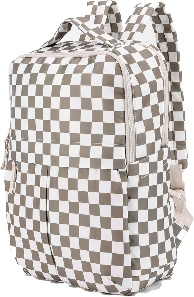 Spacious Checkered Backpack Nylon Waterproof Backpack 14 inch College Laptop Rucksack Cute Fashio... | Amazon (US)