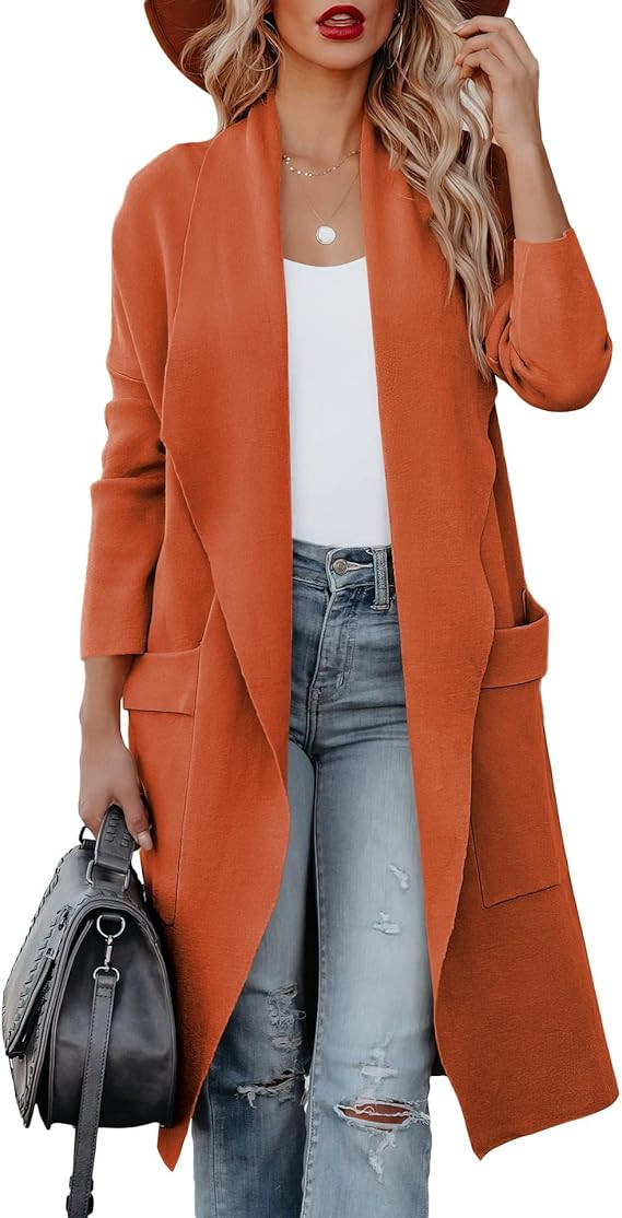 LOGENE Women's Casual Long Sleeve Draped Open Front Jackets Long Knitted Cardigan Sweater | Amazon (US)