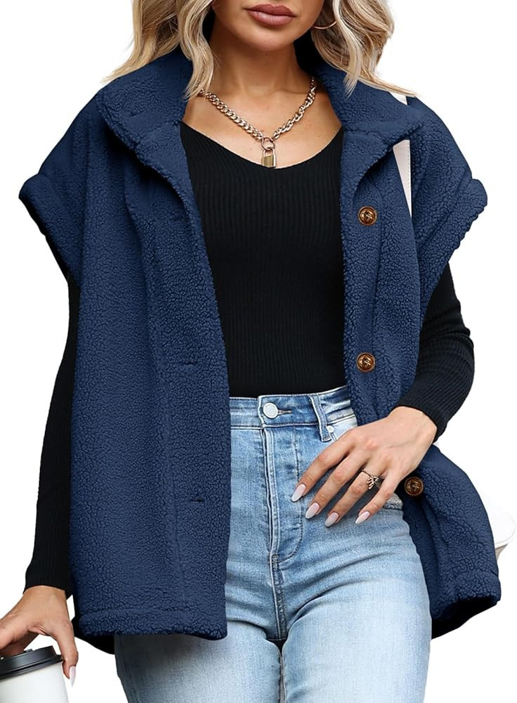 Tanakneo Womens Oversized Fleece Vest Sleeveless Fuzzy Sherpa Jacket Trendy Casual Button Down Wa... | Amazon (US)