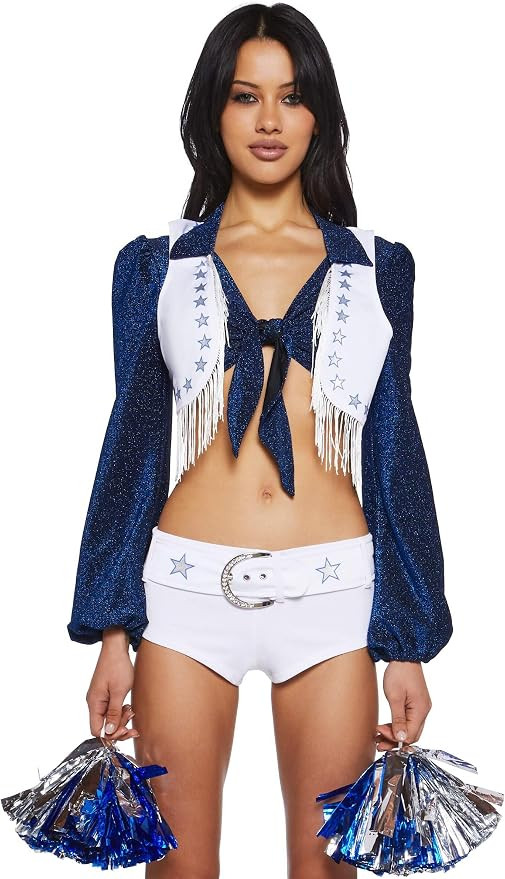 Dolls Kill Lone Star Cheerleader Costume Set by Trickz N' Treatz – Crop Top, Shorts, Vest, Pom-... | Amazon (US)