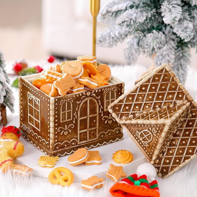 Roowest Gingerbread House Ceramic Cookie Jar 10.25 Inch Christmas Cookie Jar Xmas Holiday Decor w... | Amazon (US)