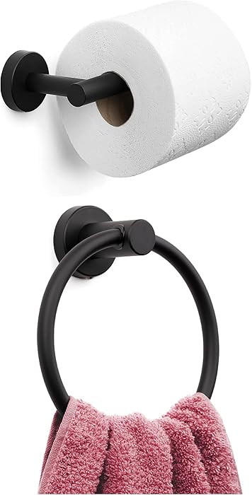Marmolux Acc 2 PCS Matte Black Bathroom Hardware Set - Hand Towel Holder for Bathroom Wall + Blac... | Amazon (US)