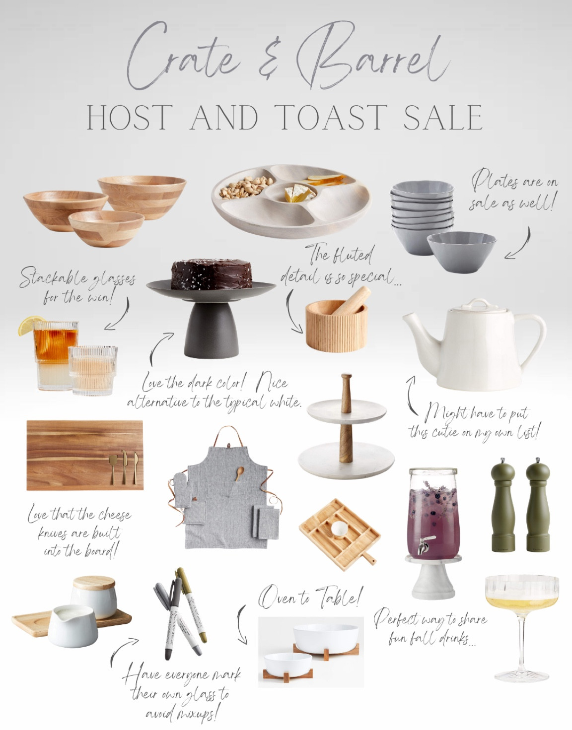 Crate & Barrel’s “Host and Toast” sale is perfectly timed.  Stock up on some great essentials and beautiful serving options just before the holiday madness!