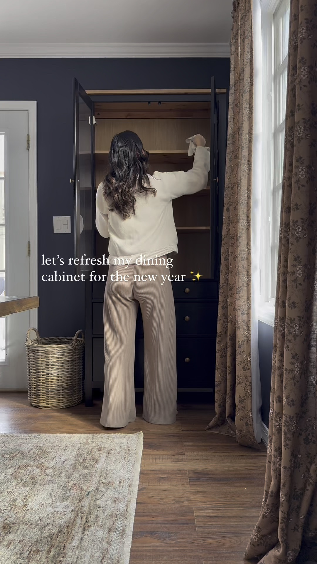 Is it still okay to say new year refresh when it’s end of January? I feel like I got an incredibly slow start to this year 😅 I’m just now getting out of the first trimester throws and starting to purge, declutter and get this home in order. Some of my favorites in this cabinet: found old books, an antique gathering basket and vintage inspired glasses. This was due for a wipe down / refresh and it’s making me very happy ! ✨ cabinet is the IKEA hemnes but I painted the hardware gold. 

#LTKHome