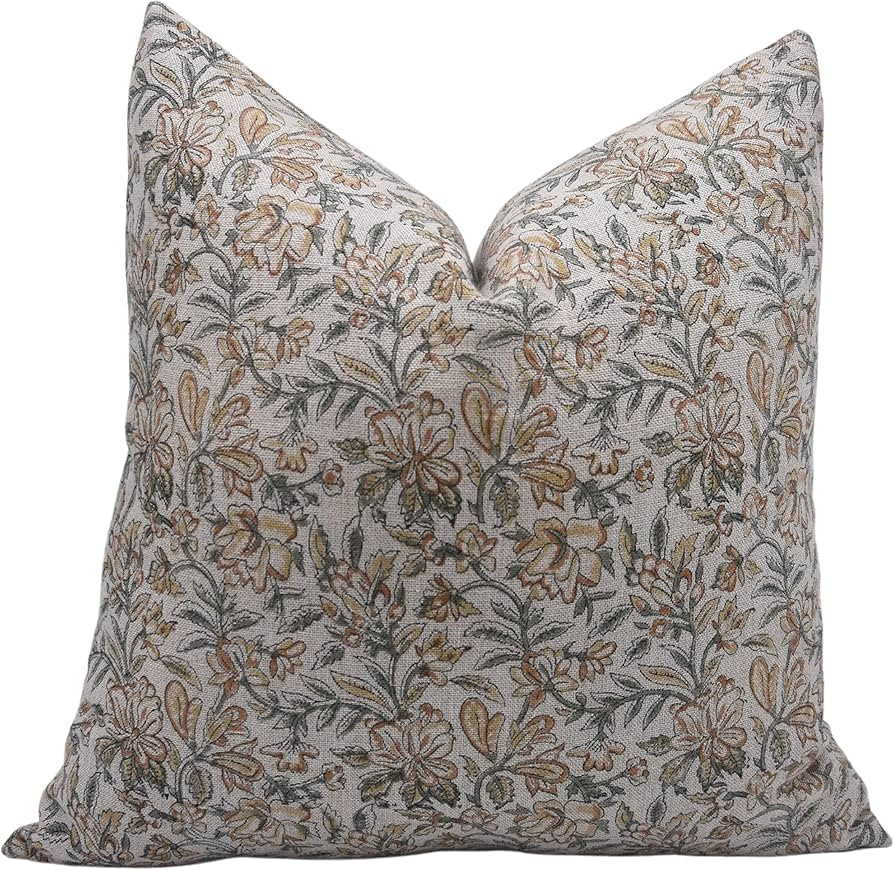 Block Print Thick Linen 14x14 Throw Pillow Covers, Handmade Vintage Pillow Covers for Sofa and Co... | Amazon (US)