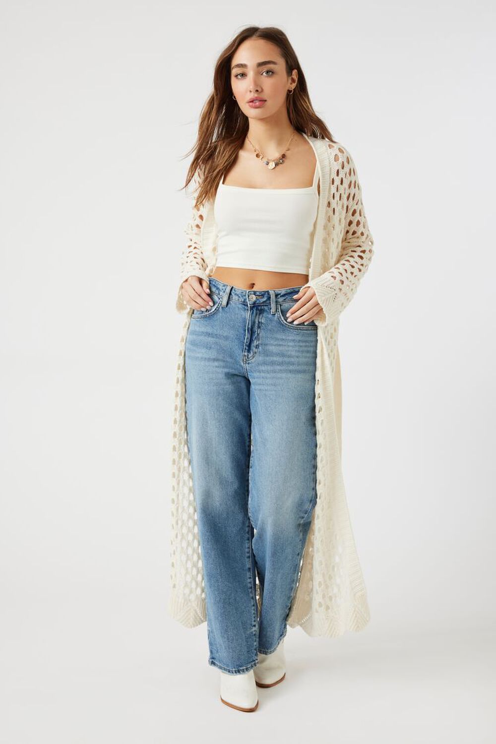 Open-Knit Belted Duster Cardigan | Forever 21 (US)