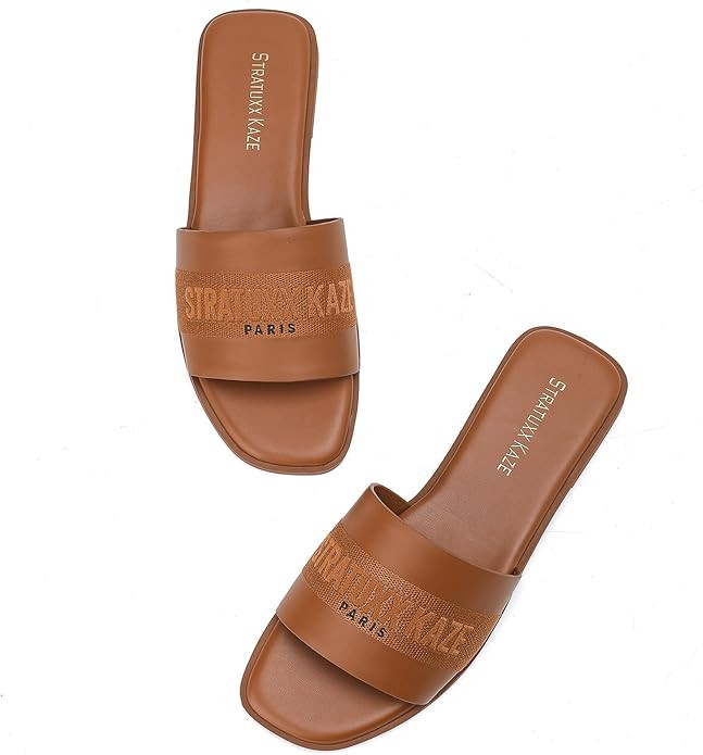 Stratuxx Kaze Women's Dressy Sandals Slip on Flat Summer Shoes Open Toe Slide Sandals for Women S... | Amazon (US)