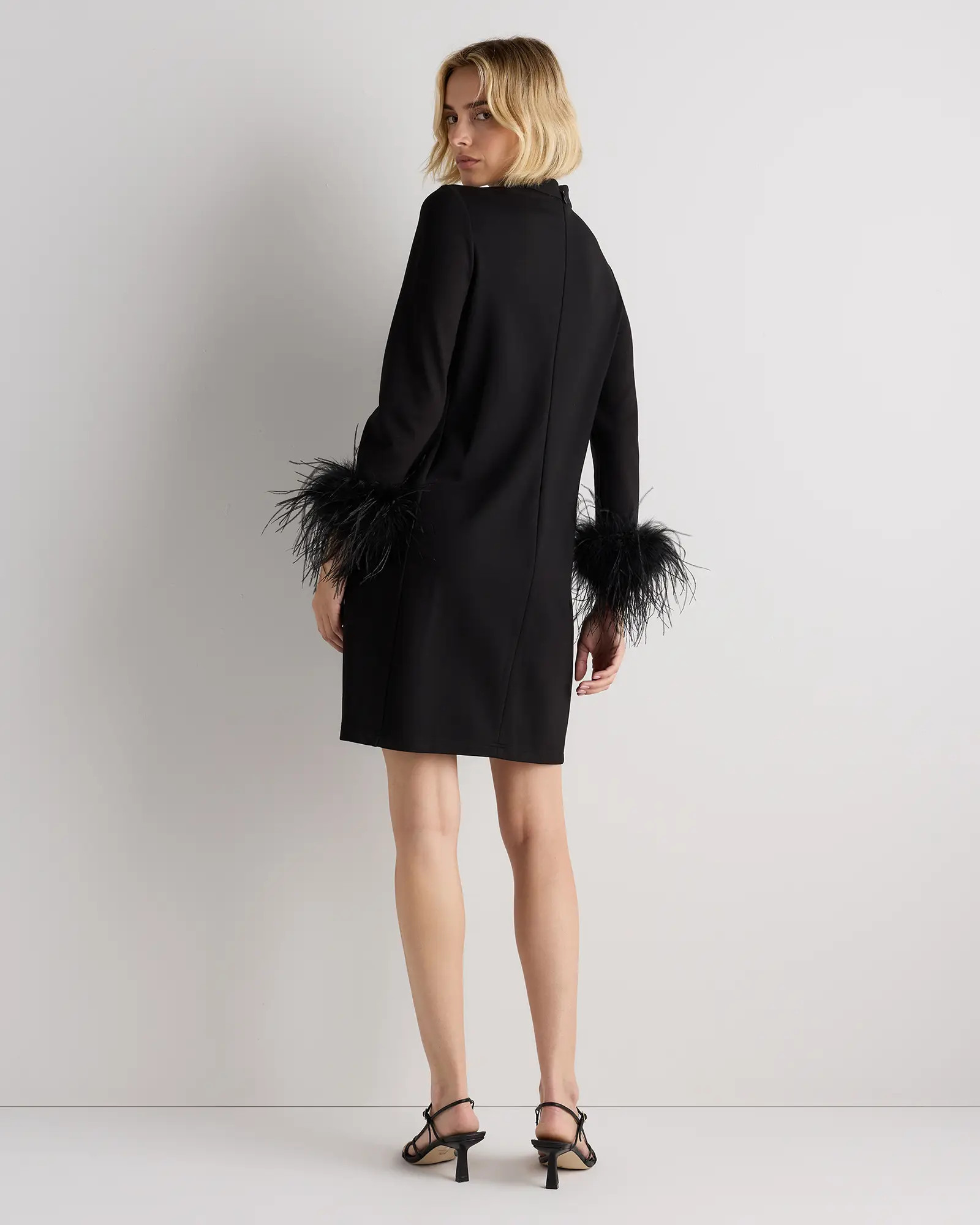 Ultra-Stretch Ponte Feather Trim Mini Dress | Quince