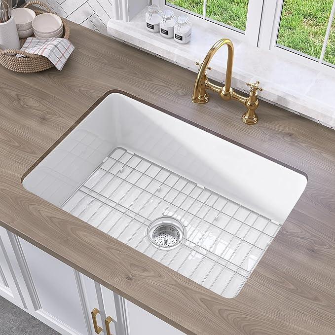 TUKTUK White Undermount Kitchen Sink 27 Inch Fireclay Drop-in Deep & Modern Farm Sink Large Singl... | Amazon (US)