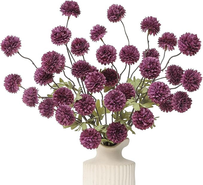 DuHouse 6pcs Artificial Flowers Faux Silk Pompon Mum,Silk Small Mini Chrysanthemum Ball with Stem... | Amazon (US)